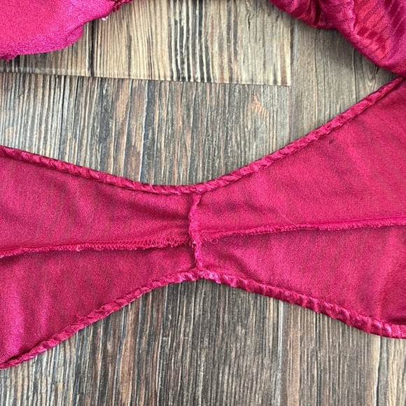 Vtg Nite Images II Lingerie Bodysuit Teddy 1X Side Ties Lace Burgundy Stripes - Picture 9 of 10